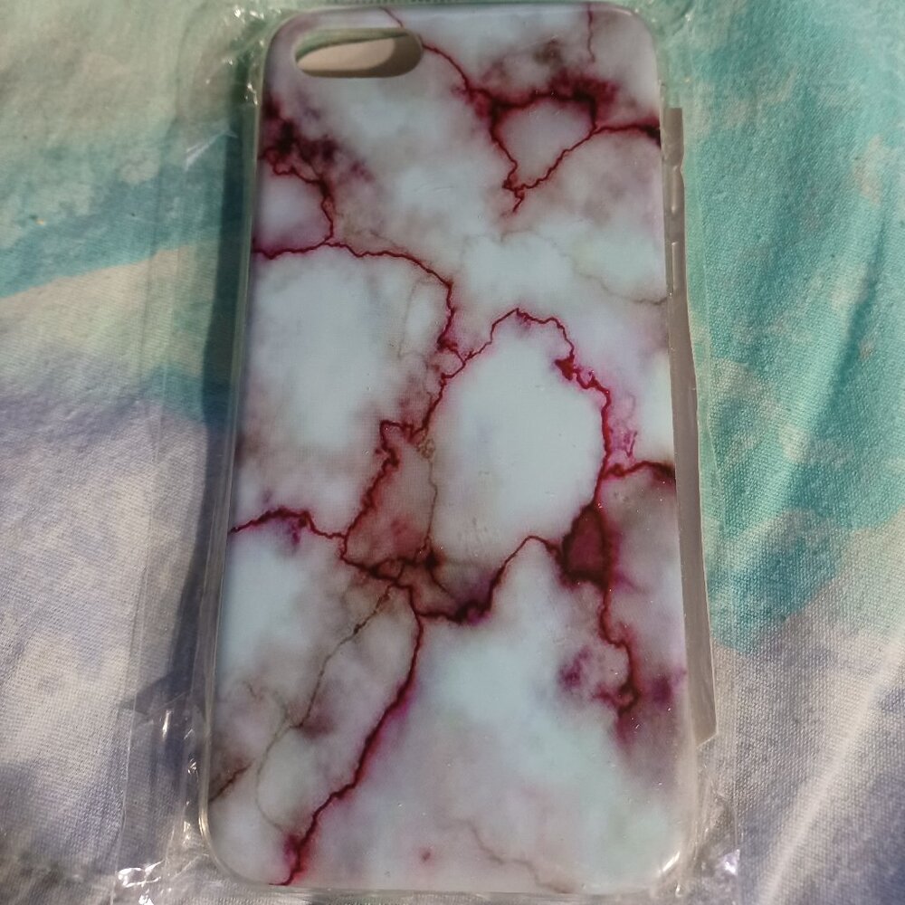 NWT iPhone Cell Phone Case for i7/i8 Marble Deep Magenta Aqua Blue Silicone